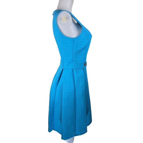 Modcloth Turquoise Flower Button Sixties Signature Retro Pin Up A-Line Dress M - Picture 4 of 7